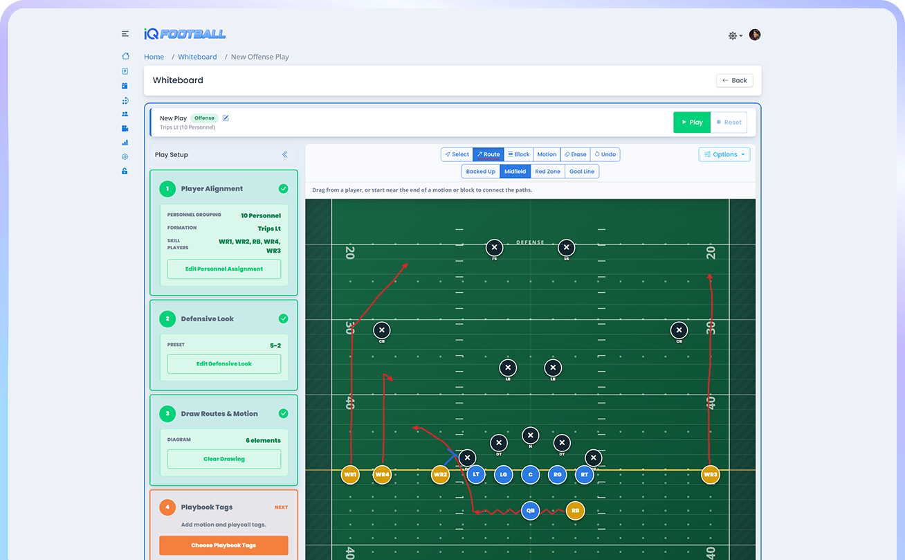 create a new whiteboard play for your highschool football team